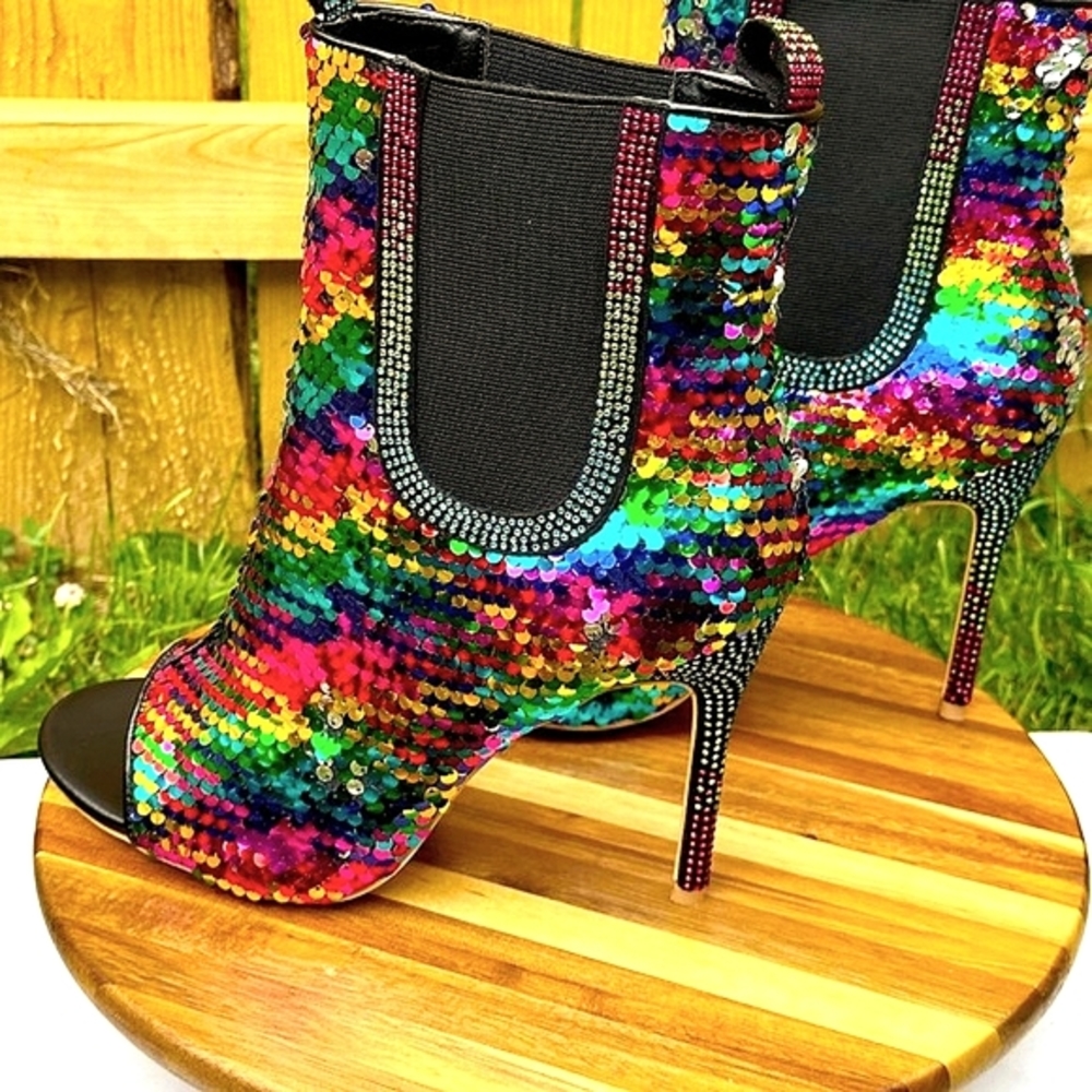 *Cape Robbin Open Toe Multicolor Sequin High Heel Booties - Picture 10 of 11